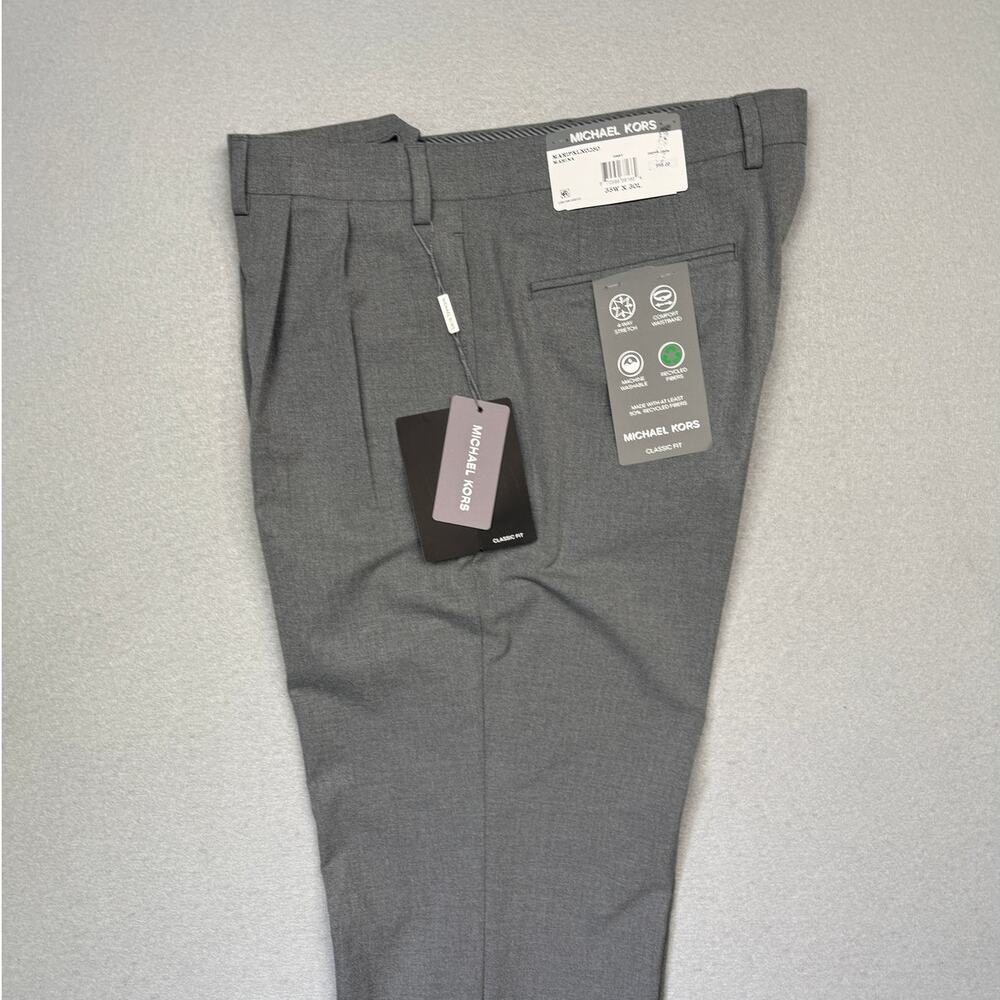 Michael Kors Men's Pleated Solid Classic Fit Pants Grey 35X30 $98